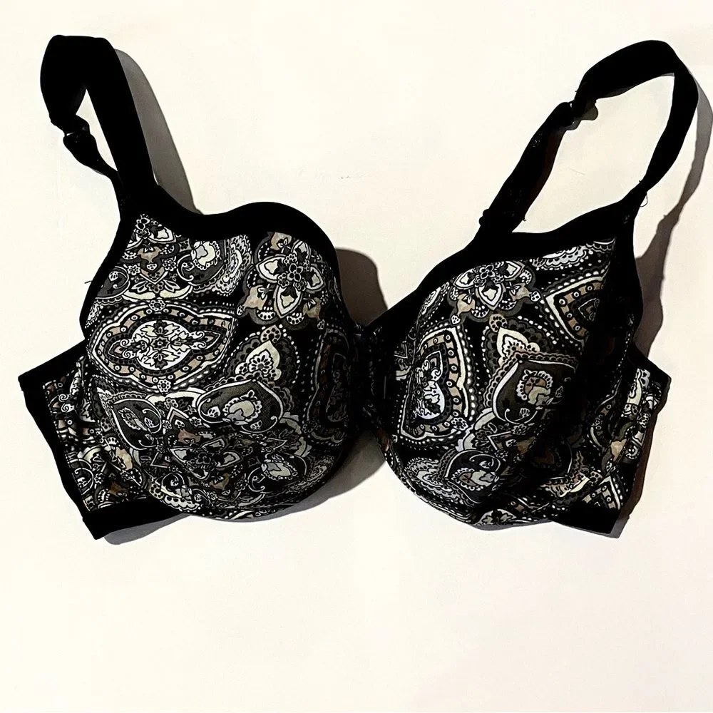 Cacique Black & White Paisley Adjustable Underwire Padded Bra Women's Size 38DDD